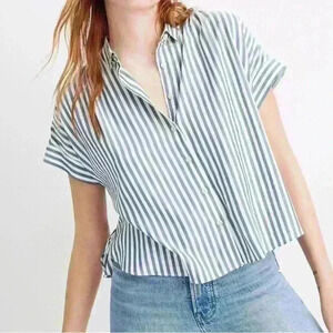 Madewell Hilltop Crop in Savin Stripe Blue and White Button Up Flowy Size XXS